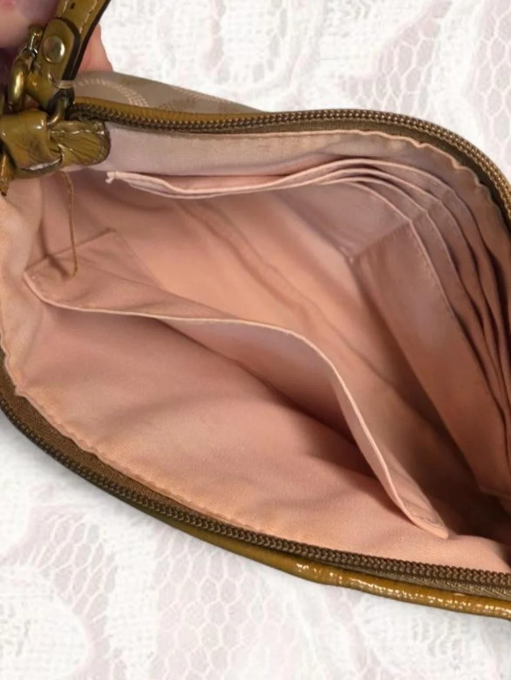 Coach Beige Y2K Signature Wristlet with Tan Leather Trim